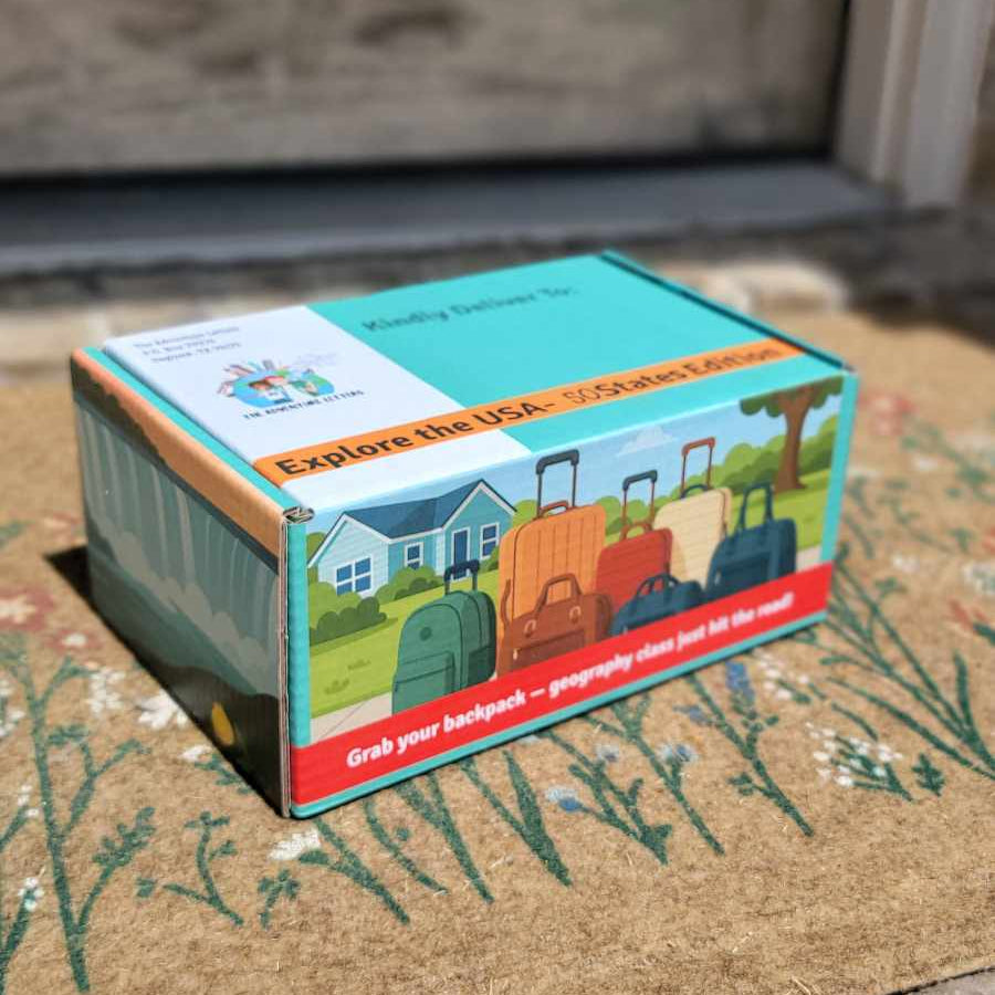 kids letter subscription box on front step